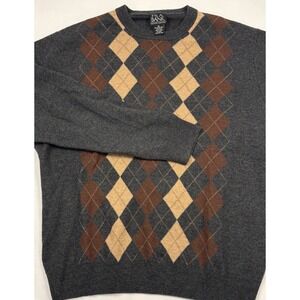 Jos A Bank Lambswool Argyle Crew Neck Sweater Charcoal/Red/Gray/Ivory/Brown/Tan